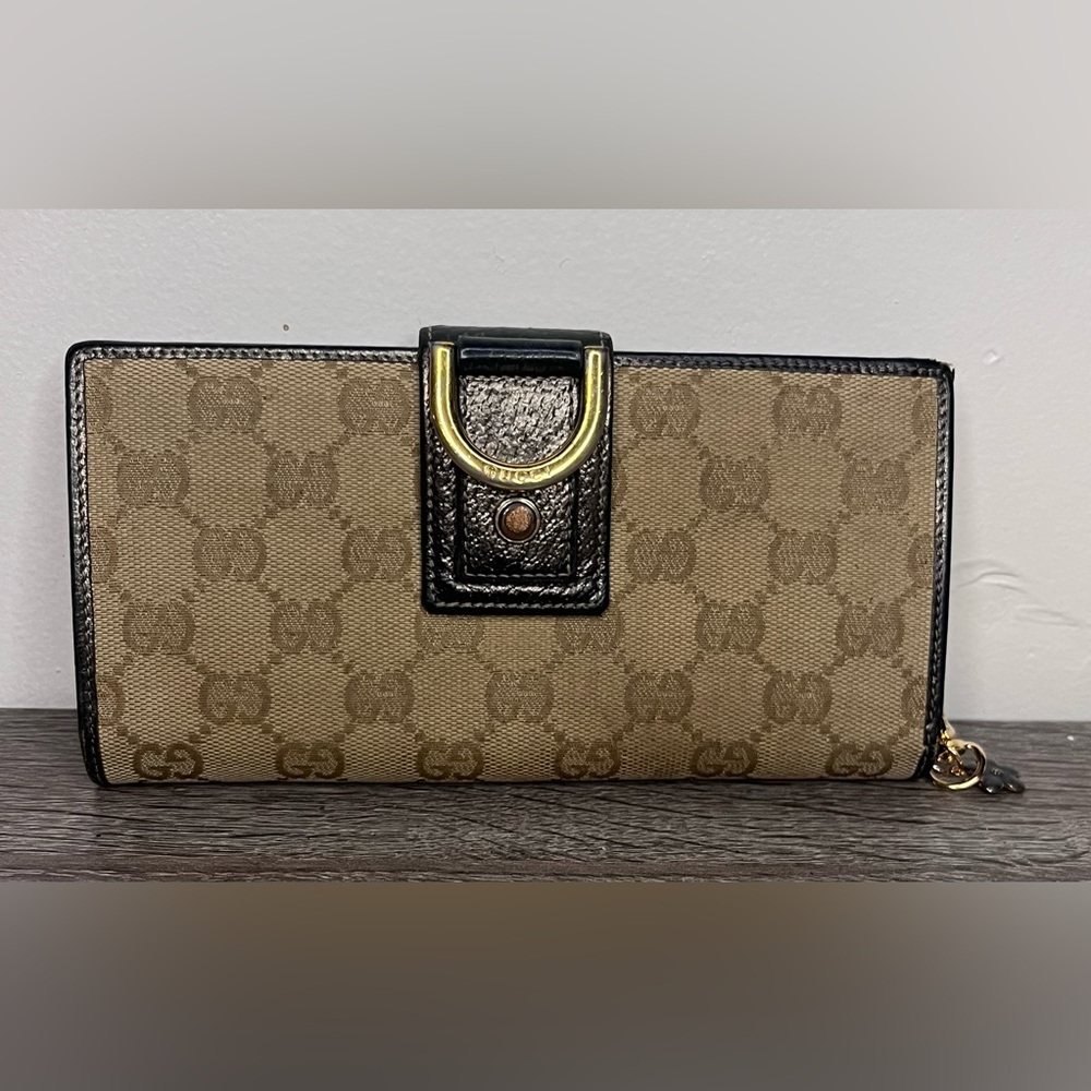 GUCCI Abbey GG Logo Canvas Leather Long Bifold Wallet/ card holder